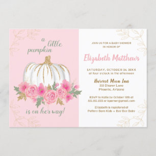Little Pumpkin Pink Gold Autumn Girl Baby Shower Invitation