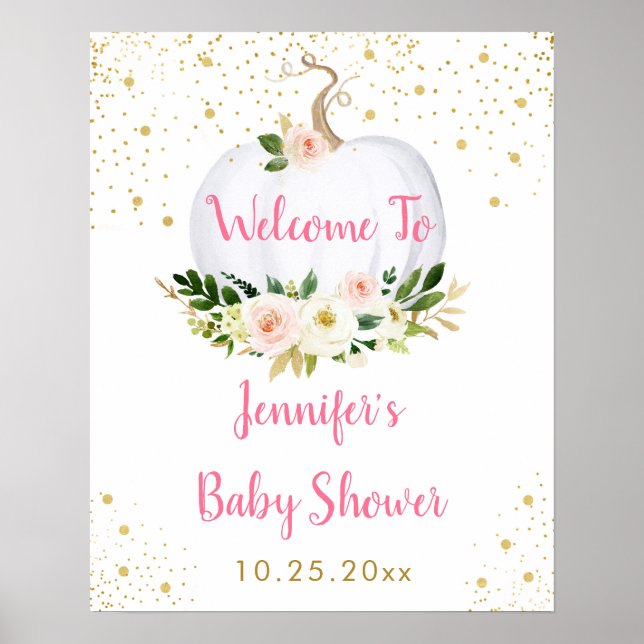 Little Pumpkin Pink Gold Baby Shower Welcome Poster (Front)