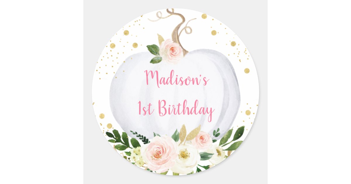 Little Pumpkin Pink Gold Birthday Classic Round Sticker | Zazzle