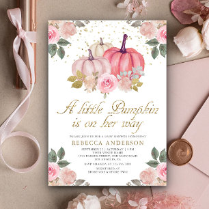 Little Pumpkin Pink Gold Floral Baby Shower Invitation