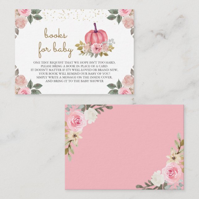 Little Pumpkin Pink Gold Floral Book Request Enclosure Card (Front/Back)