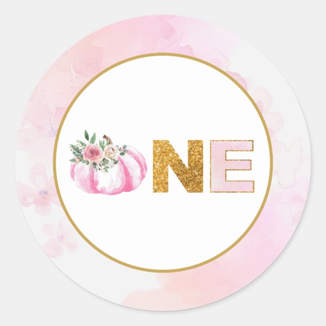 Little Pumpkin Pink Gold Floral Girl 1st Birthday Classic Round Sticker (Front)