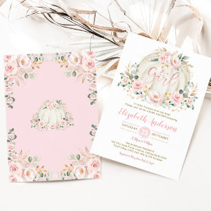 Little Pumpkin Pink Gold Floral Girl Baby Shower Invitation