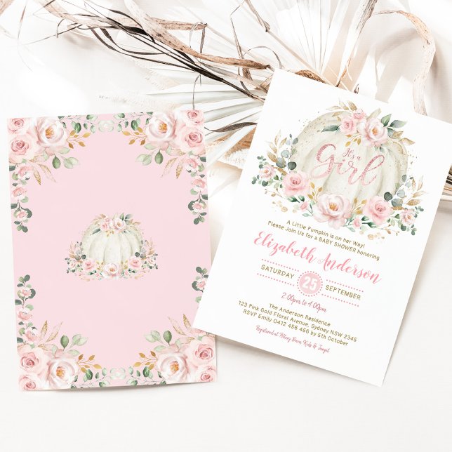 Little Pumpkin Pink Gold Floral Girl Baby Shower Invitation (Creator Uploaded)