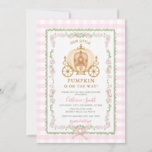 Little Pumpkin Pink Princess Gingham Baby Shower Invitation