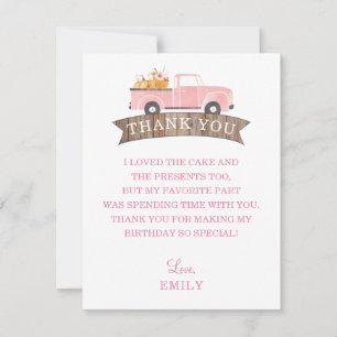 Little Pumpkin Pink Truck 1st Birthday Party Thank You Card