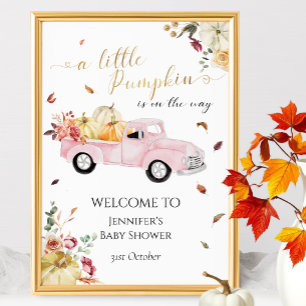 Little Pumpkin Pink Truck Baby Shower Welcome Sign
