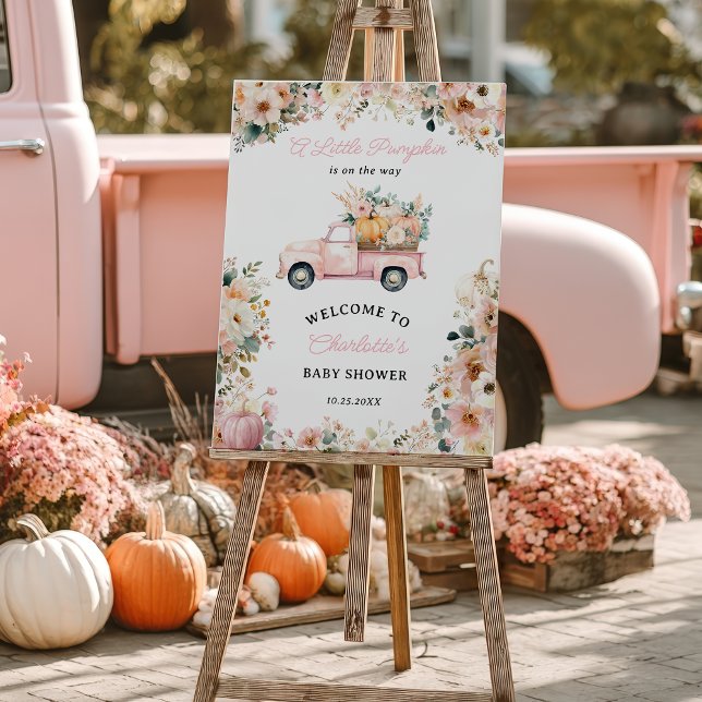 Little Pumpkin Pink Truck Fall Floral Baby Shower Poster (Little Pumpkin Pink Truck Fall Floral Baby Shower Poster)