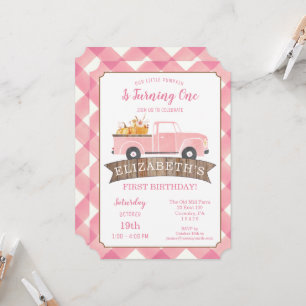 Little PUMPKIN Pink Truck Girls First Birthday  Invitation