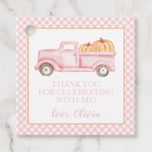 Little Pumpkin pink truck plaid 1st Birthday Favour Tags