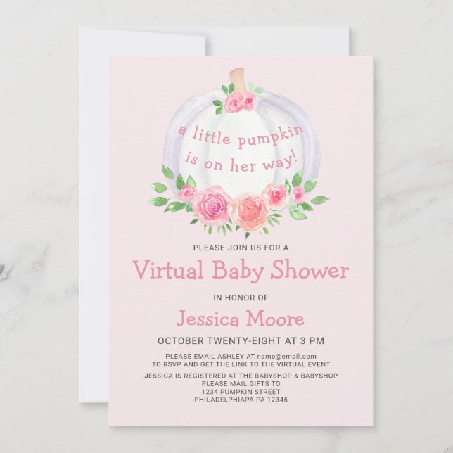 Little Pumpkin Pink Virtual Baby Shower Invitation (Front)
