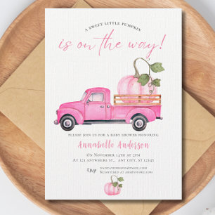 Little Pumpkin Pink watercolor Girl Baby Shower Invitation
