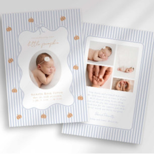 Little Pumpkin Preppy Bow Stripe Birth Announcemen Announcement