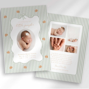 Little Pumpkin Preppy Bow Stripe Birth Announcemen Announcement