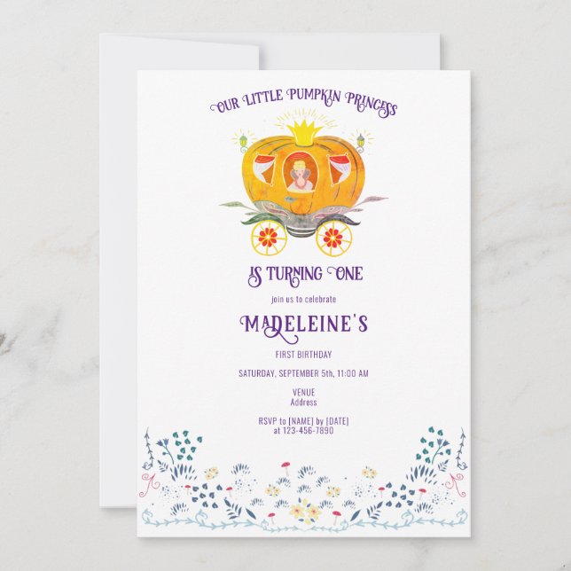 Little Pumpkin Princess Wildflower 1st Birthday Invitation (Front)
