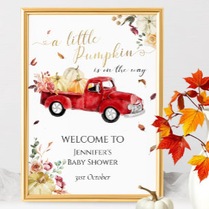 Little Pumpkin Red Truck Baby Shower Welcome Sign