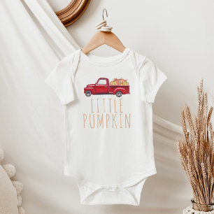 Little Pumpkin Red Truck Watercolor Thanksgiving Baby Bodysuit