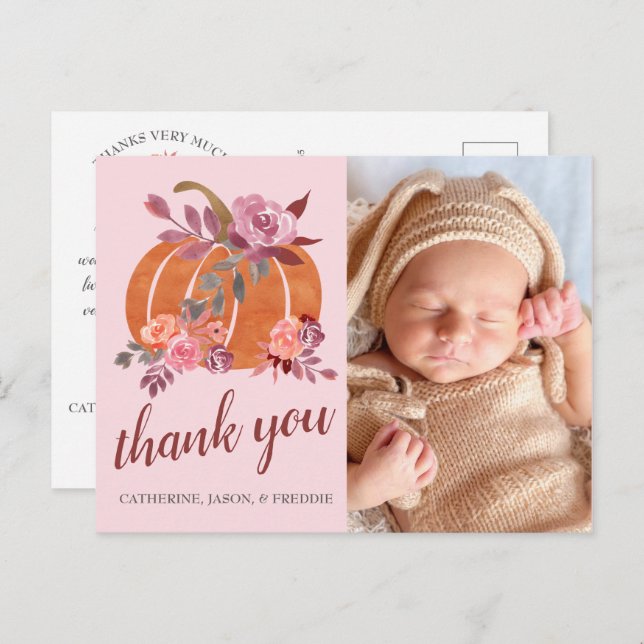 Little Pumpkin Rustic Autumn Baby Shower Thank You Postcard (Front/Back)