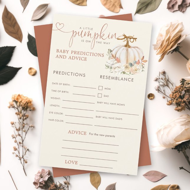 Little Pumpkin Rustic Baby Predictions Advice (A soon-to-be mom will love this watercolor autumn pumpkin floral design baby prediction and advice.)