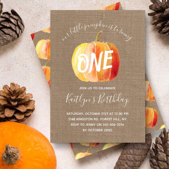 Little Pumpkin Rustic Burlap 1st Birthday Invitation (Creator Uploaded)