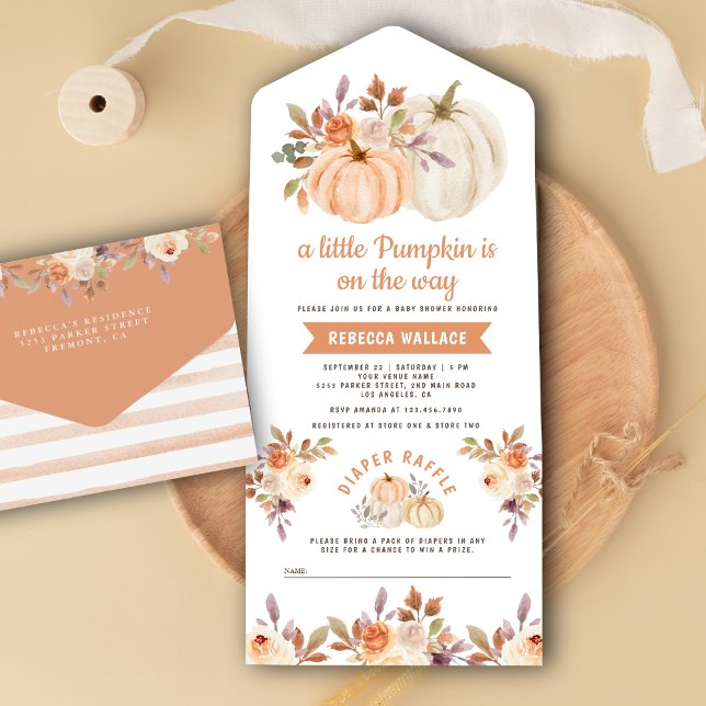 Little Pumpkin Rustic Earthy Floral Baby Shower All In One Invitation (Creator Uploaded)