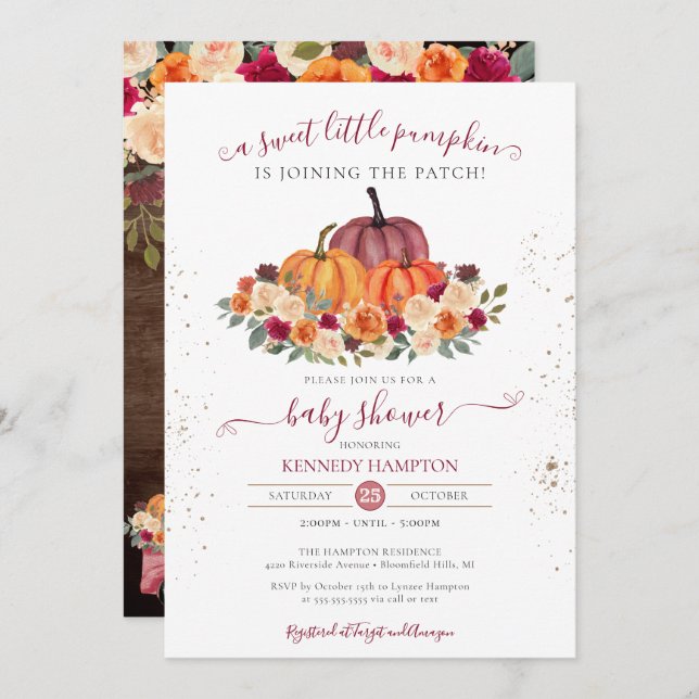 Little Pumpkin Rustic Gender Neutral Baby Shower Invitation (Front/Back)