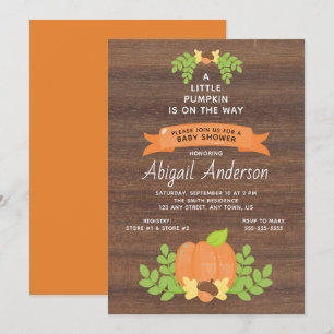 Little Pumpkin   Rustic Gender Neutral Baby Shower Invitation