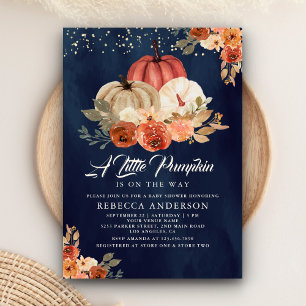 Little Pumpkin Rustic Navy Terracotta Baby Shower Invitation