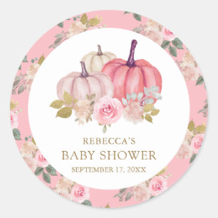 Little Pumpkin Rustic Pink Gold Floral Baby Shower Classic Round Sticker
