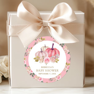 Little Pumpkin Rustic Pink Gold Floral Baby Shower Classic Round Sticker