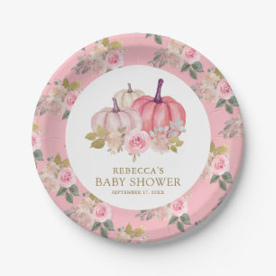 Little Pumpkin Rustic Pink Gold Floral Baby Shower Paper Plate