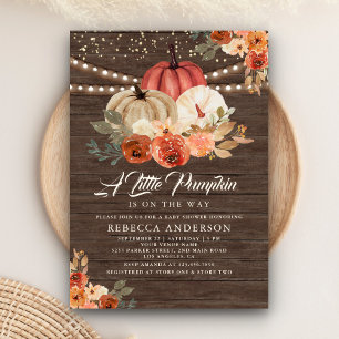 Little Pumpkin Rustic Wood Terracotta Baby Shower Invitation