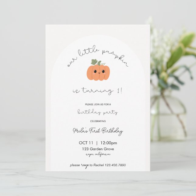 Little Pumpkin’s First Birthday Invitation (Standing Front)