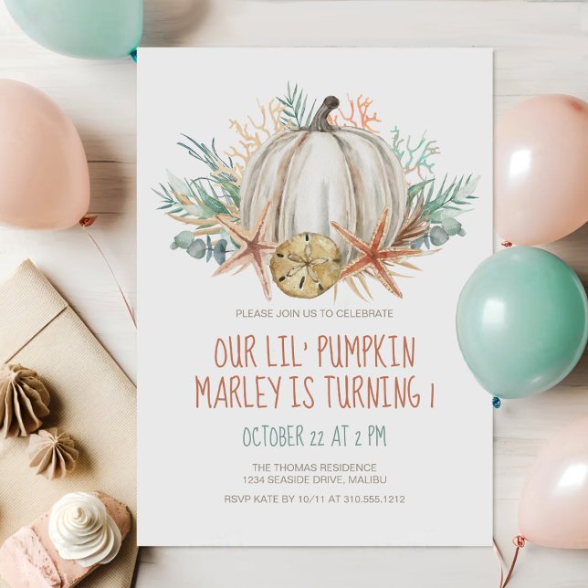 Little Pumpkin Seashells Fall Birthday Invitation (Creator Uploaded)
