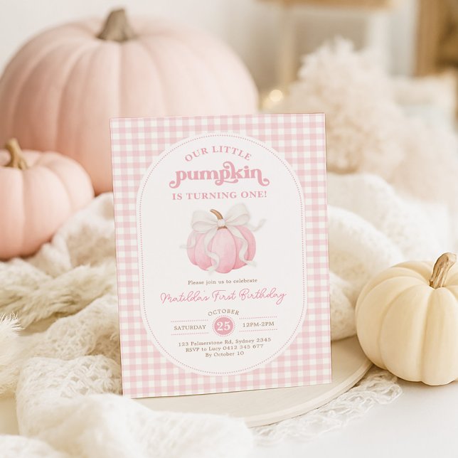 Little Pumpkin Soft Pink Bow 1st Birthday Party Invitation (Creator Uploaded)