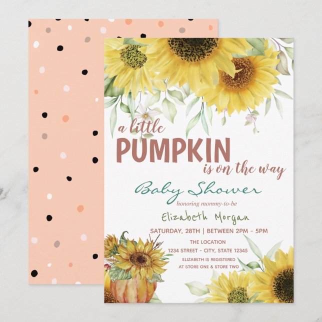 Little Pumpkin Sunflowers,Dots Baby Shower Invitation (Front/Back)
