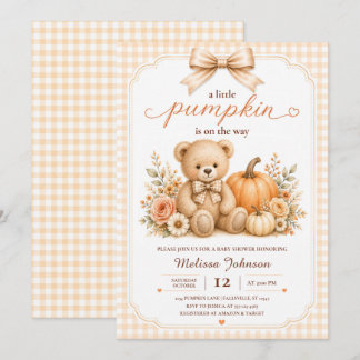Little Pumpkin Teddy Bear Baby Shower Invitation