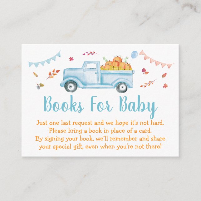 Little Pumpkin Truck Baby Shower Book Request Enclosure Card (Front)