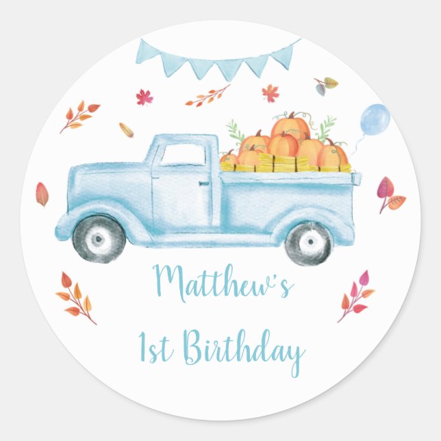 Little Pumpkin Truck Birthday Classic Round Sticker (Front)