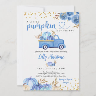 Little Pumpkin Truck Fall Baby Boy Shower Invitation