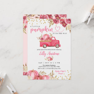 Little Pumpkin Truck Fall Baby Girl Shower Invitation