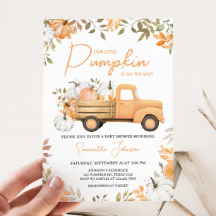 Little Pumpkin Truck Fall Baby Shower Invitation