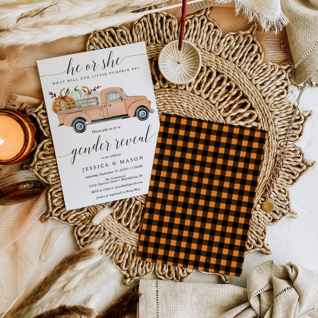 Little Pumpkin Truck Gender Reveal Invitation Card (Creator Uploaded)
