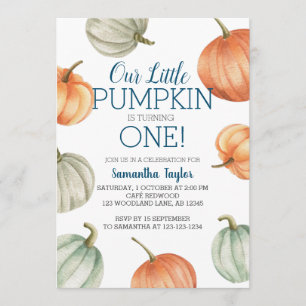 Little Pumpkin, Turning One, 1st Birthday Invitation