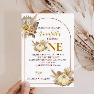 Little Pumpkin Turning One 1st Birthday Invitation