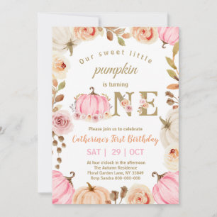 Little Pumpkin Turning One Birthday Invitation