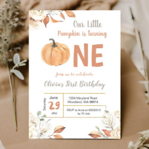 Little Pumpkin Turning One Birthday invitation