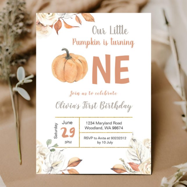 Little Pumpkin Turning One Birthday invitation (Creator Uploaded)