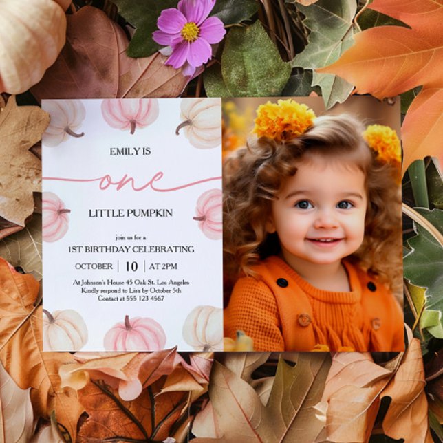Little Pumpkin Turning One Birthday Photo Invitation (Creator Uploaded)