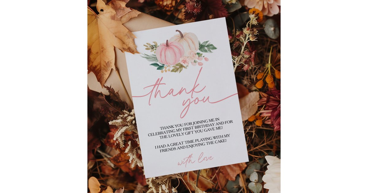 Little Pumpkin Turning One Birthday Thank You Card | Zazzle